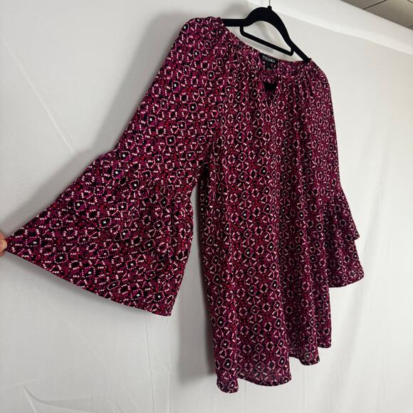 Roz & Ali Pink Patterned Blouse XS, Bell Sleeves, Lightweight Top Christmas - Picture 4 of 7